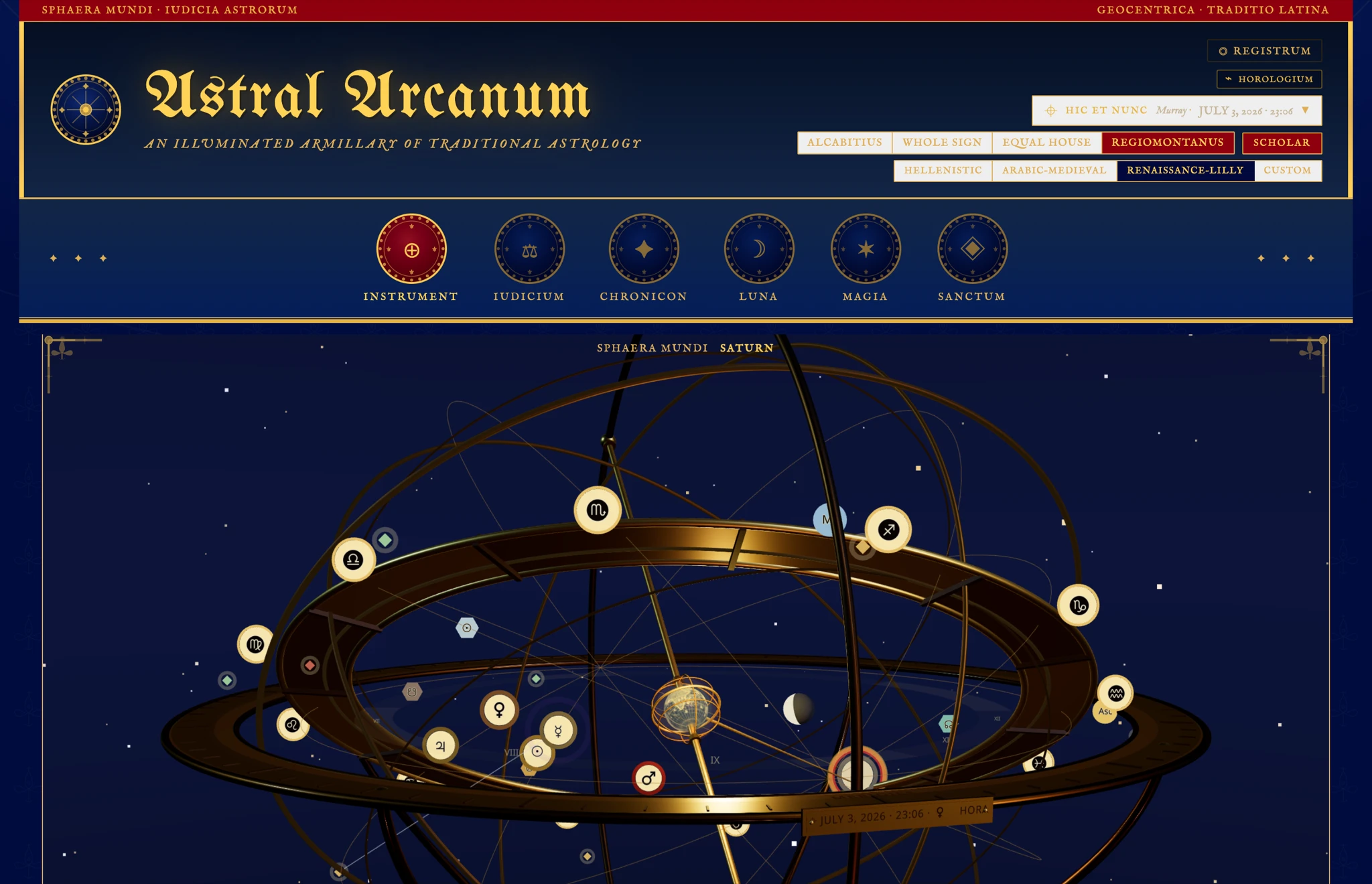 Astral Arcanum medieval astrology interface screenshot