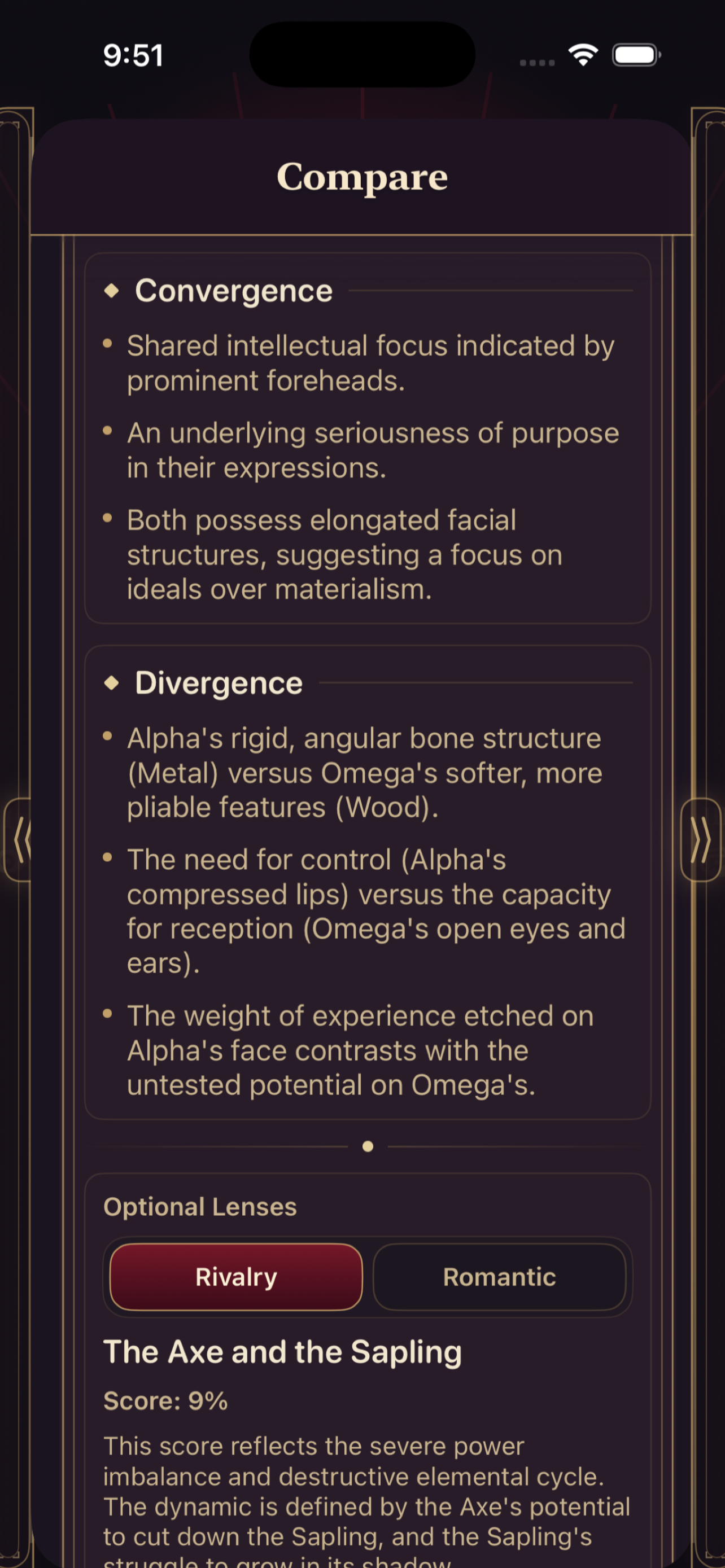 Physiognomous Compare result screen