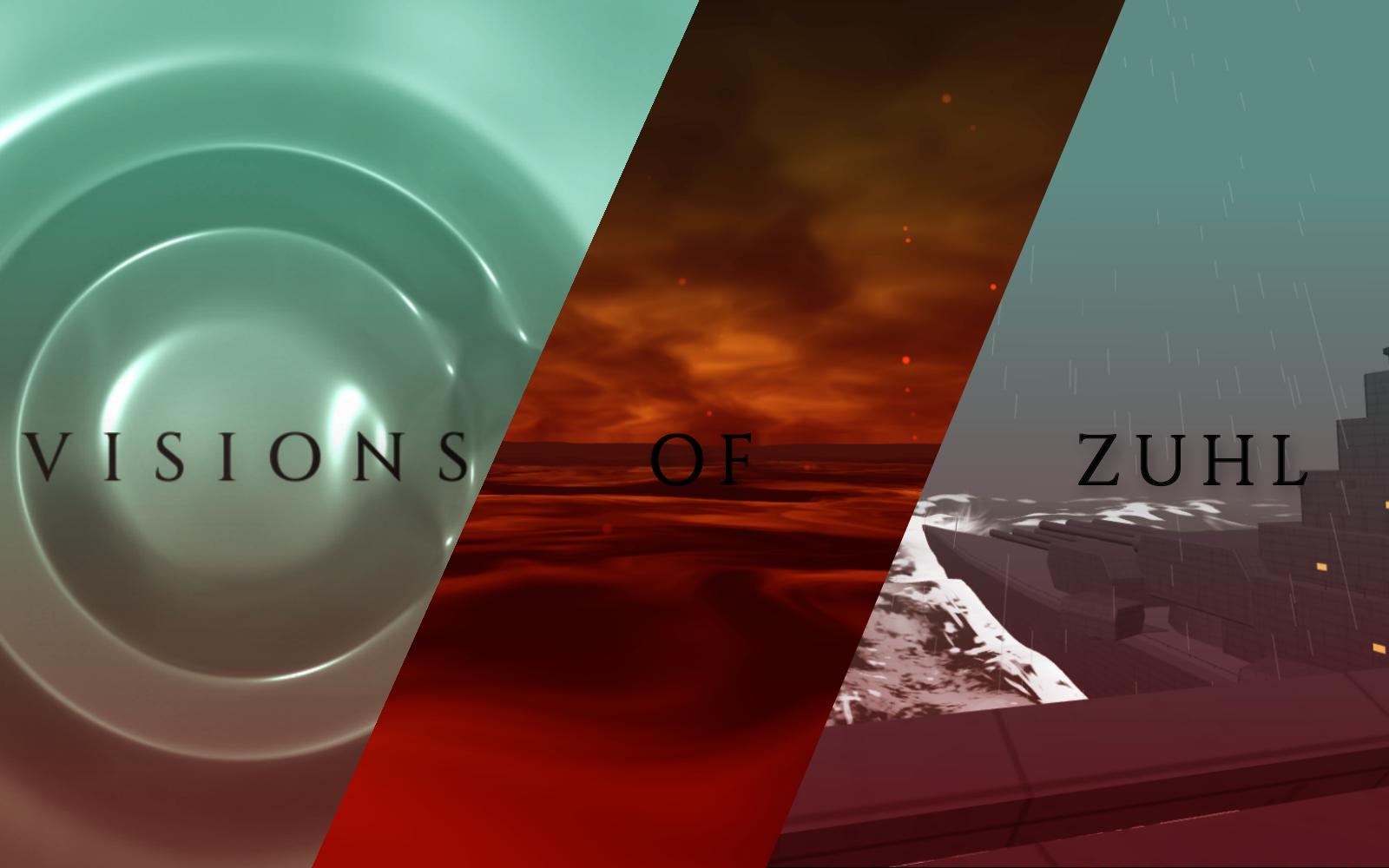 Visions of Zuhl banner spanning a liquid portal, Emberflow, and a storm-lashed carrier world